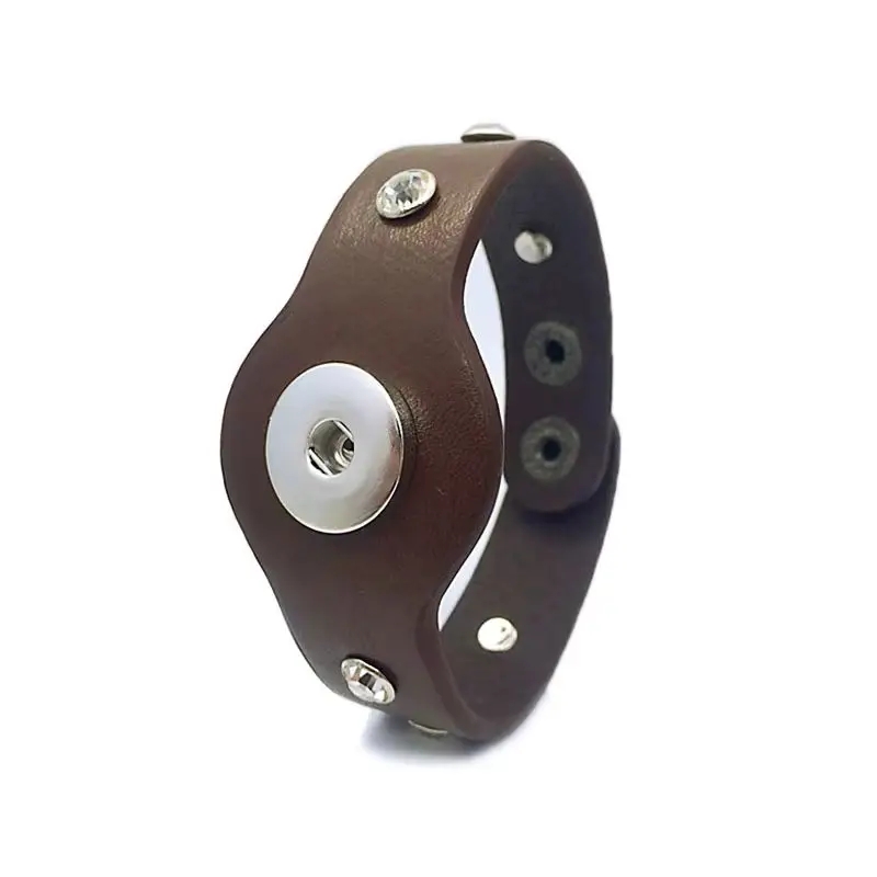 Punk Rock 235 Real Genuine Leather Fit 18mm Snap Button Bangle Bracelet Charm Jewelry For Women Men 24cm