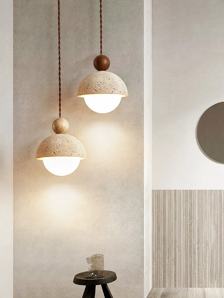 Led Pendant Lamp Small Stone Chandelier Bedroom Bedside Modern Bulb Light Flower Bud Cream Style For Children\'s Room Girl Home