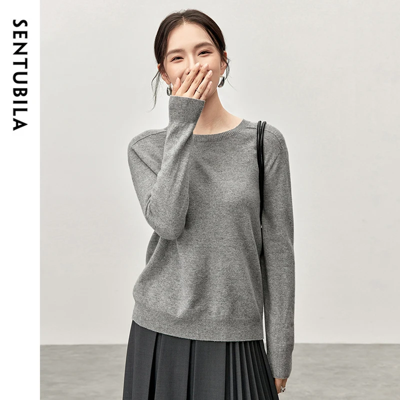 SENTUBILA 100% Wool Pullovers Women Autumn Winter 2024 Casual Loose O Neck Long Sleeve Knitwear Commute Sweater W43H56837