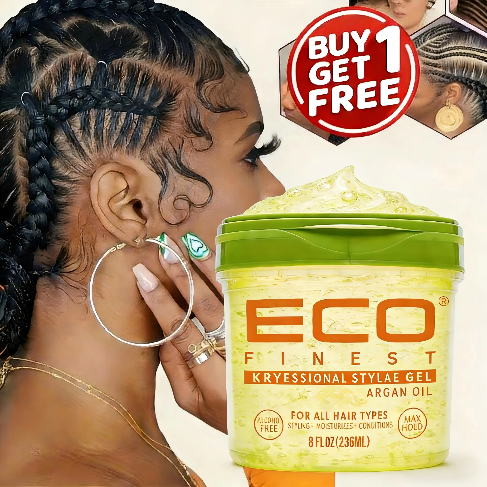

Eco Finest Argan Oil Styling Gel - Adds Body and Shine to all Styles - Moisturizes and Maintains Healthy Hair - Strong, Weightle