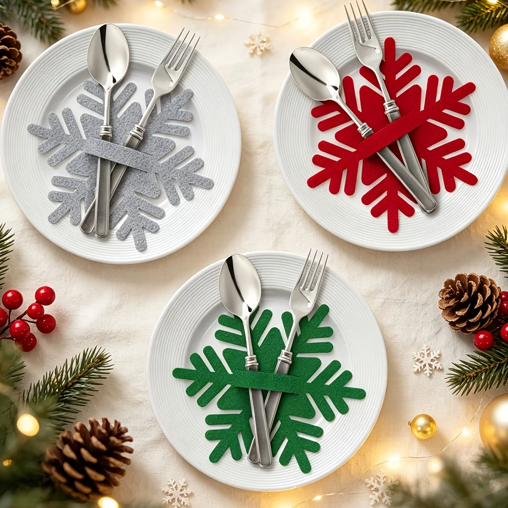 36pcs Christmas Felt Placemats,Felt Cutlery Holder, Utensil Clips, Tablecloth Placement, Adds Color to Your Holiday Party Table