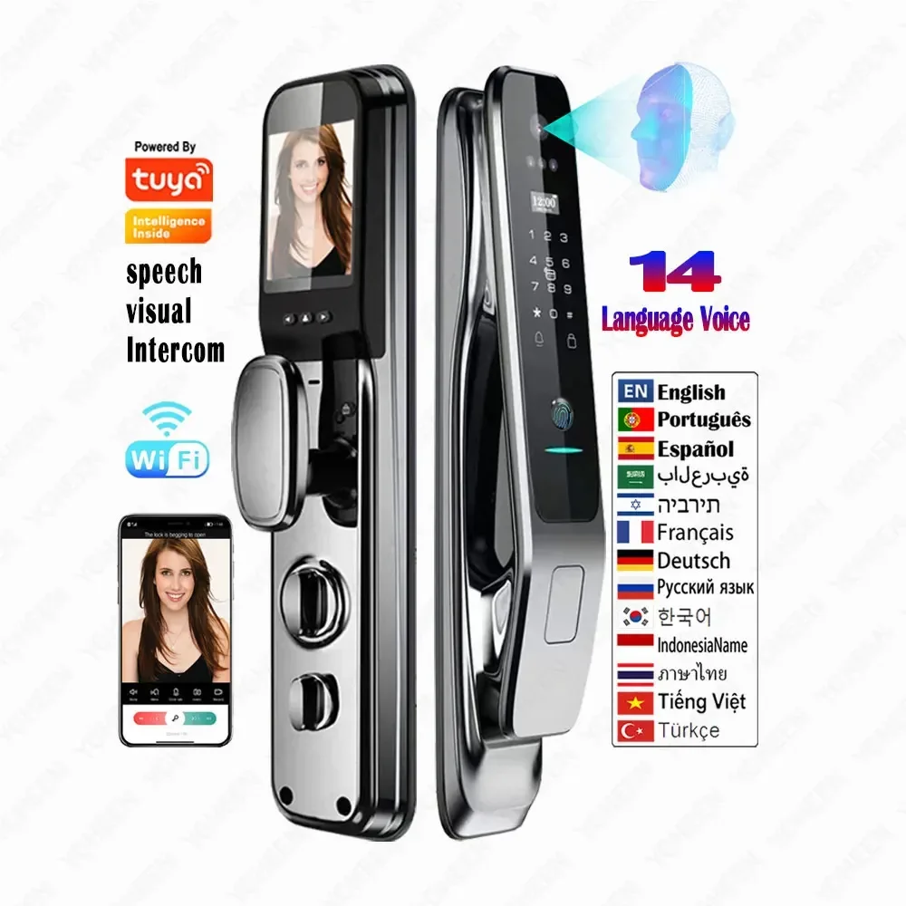 

3D Face Recognition Fingerprint Top Smart Lock Video Intercom Tuya Wifi App Unlock Digital Lock Nfc Card Key Rfid Code Door Lock