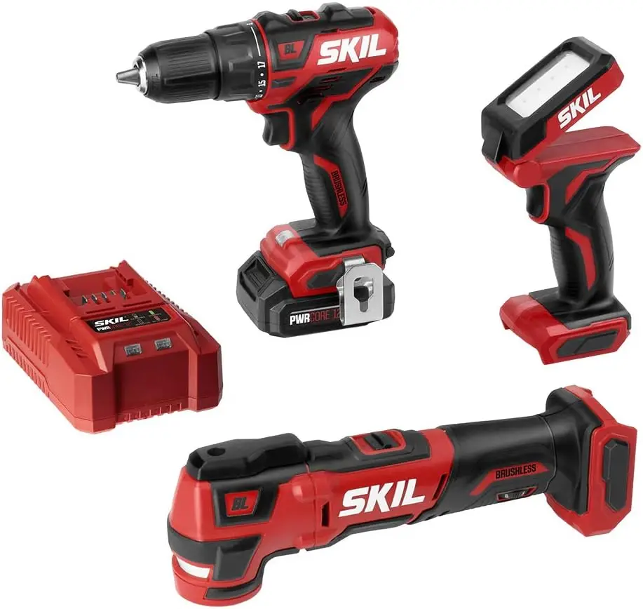 

3-Tool Kit: PWRCore 12 Brushless 12V 1/2 Inch Cordless Drill Driver, Oscillating MultiTool and Area Light, Includes 2.0Ah Lithiu