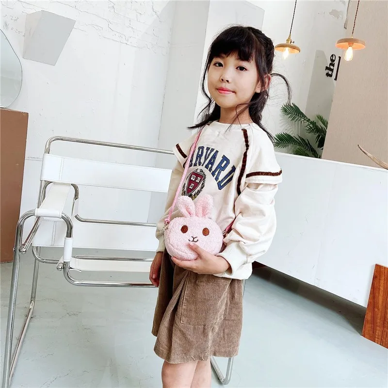 Children's Kawaii Crossbody Bag High-quality Luxury Brand Portable Compact Crossbody Bag Funny Cartoon Rabbit Plush Coin Purses