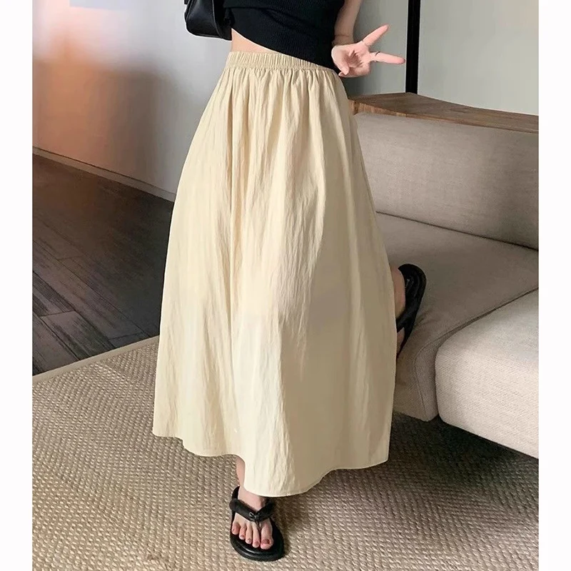 

Summer Female Ruched Designer Midi Skirts Lady Fashion High Waist Skirts Girls Korean Thin Comfortable A-line Short Dress