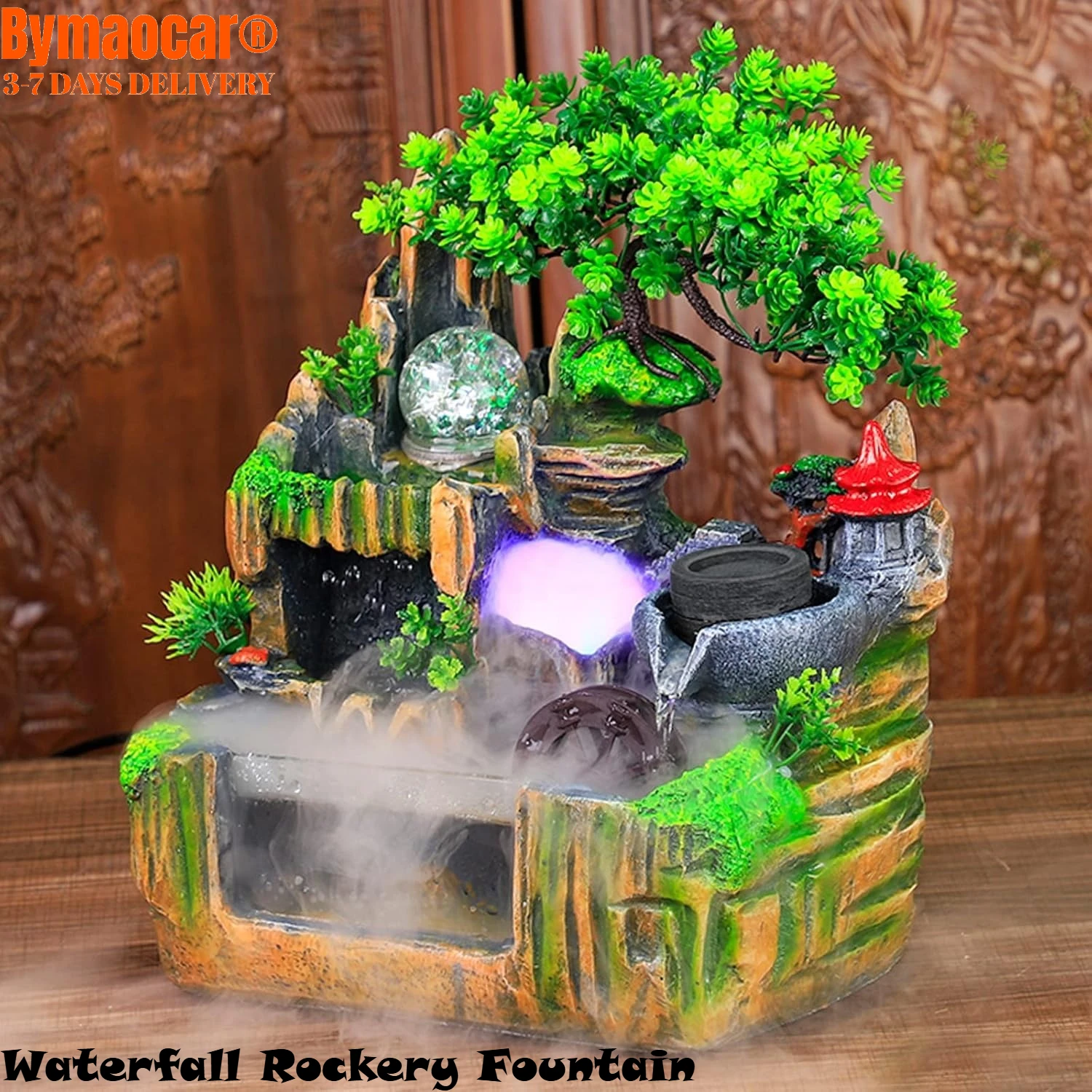 

Desktop Rockery Fountain Waterfall Tabletop with LED Lights and Atomizer for Indoor Home Office Living Room Bedroom Decor