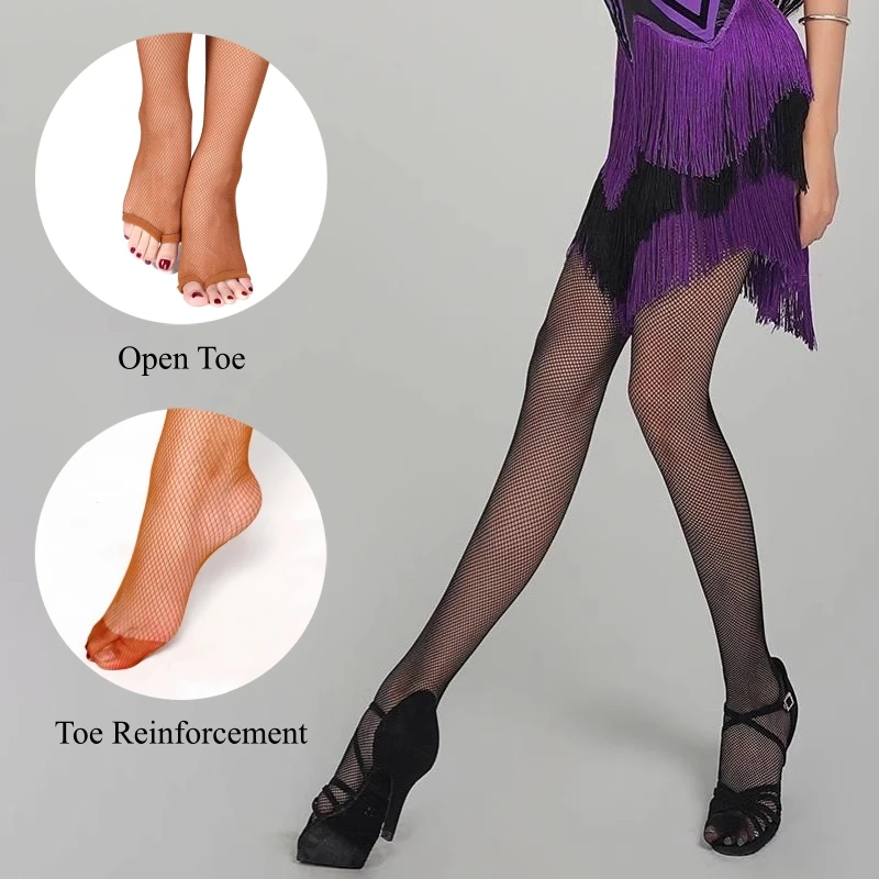 

Black Brown Cotton Crotch High Waist Fishnet Tights For Ballroom & Latin Dance Women Sexy Hollow Out See Through Pantyhose