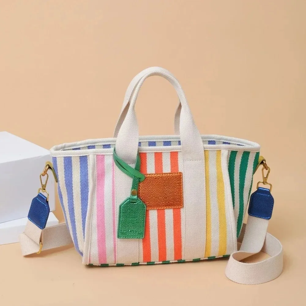 

Women's Single Shoulder Crossbody Bag Large Capacity Beach Bag Striped Handbag Holiday Style Tote Bag