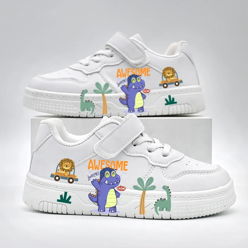 Zapatos Casuales de Dinosaurio de Dibujos Animados para Niños, Nuevo Diseño, Zapatos Deportivos Blancos Bonitos para Niños y Niñas, Zapatillas Transpirables para Exteriores