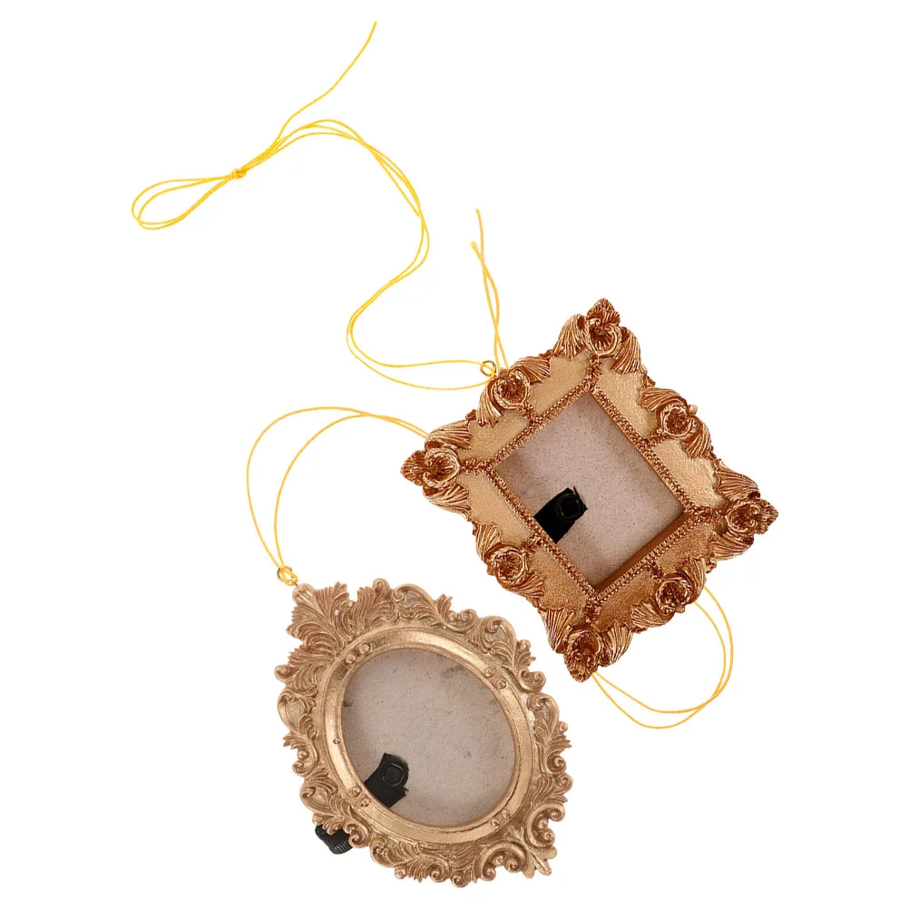 

2Pcs Photo Ornaments Resin Mini Picture Xmas Tree Hanging Ornament Home Decor Christmas Tree Hanging Wall Holiday