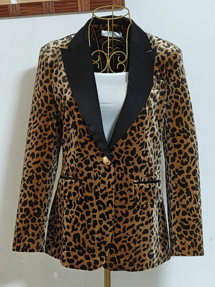 High Quality  New Leopard print coat for autumn winter Women Casual Blazer Jacket Loose Fashion Suit Jacket  Office Ladies Tops