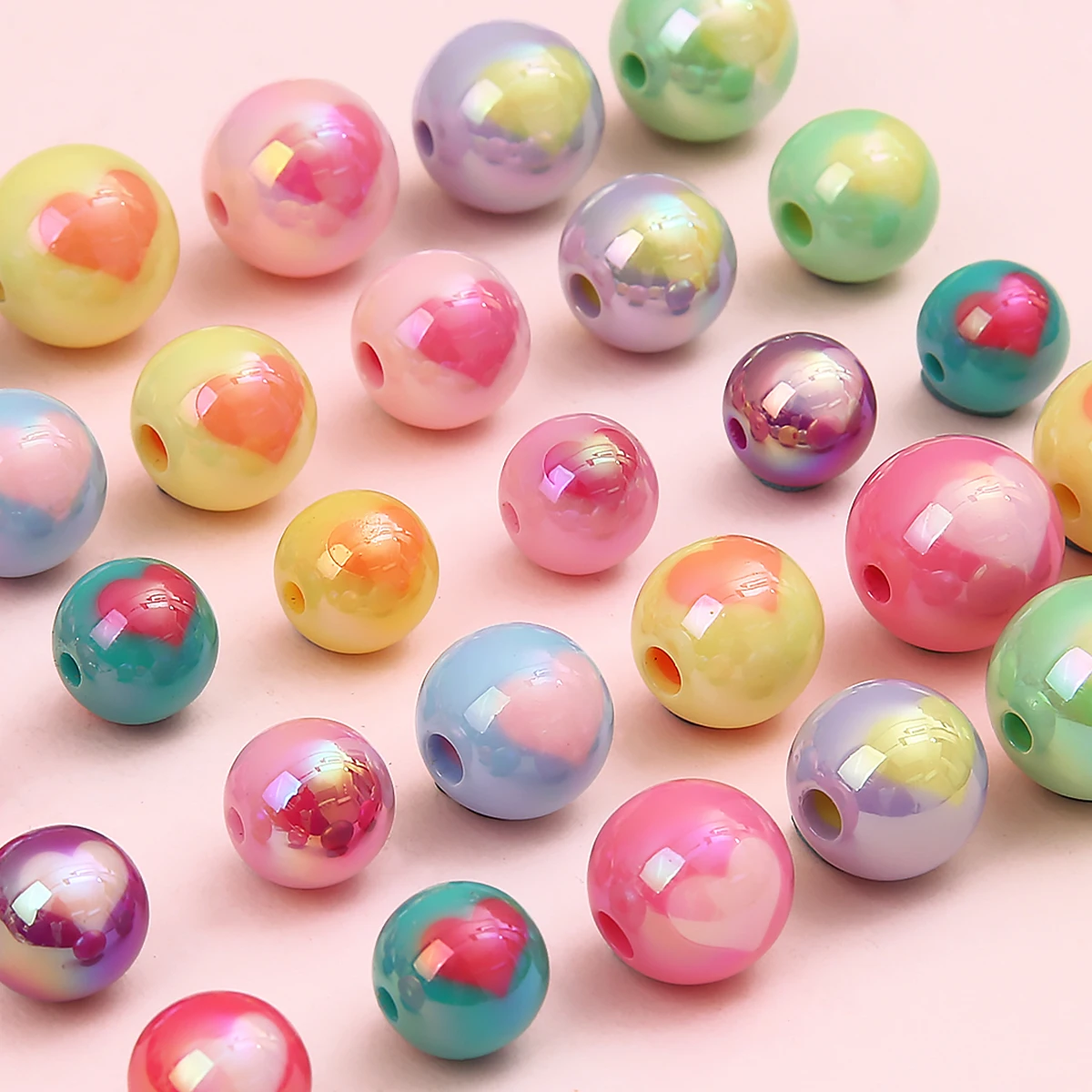 10/20/30pcs 12/14/16mm AB Heart-Shaped Round Beads Acrylic Cream Loose Beads For Jewelry Making DIY Bracelet NecklaceAccessories