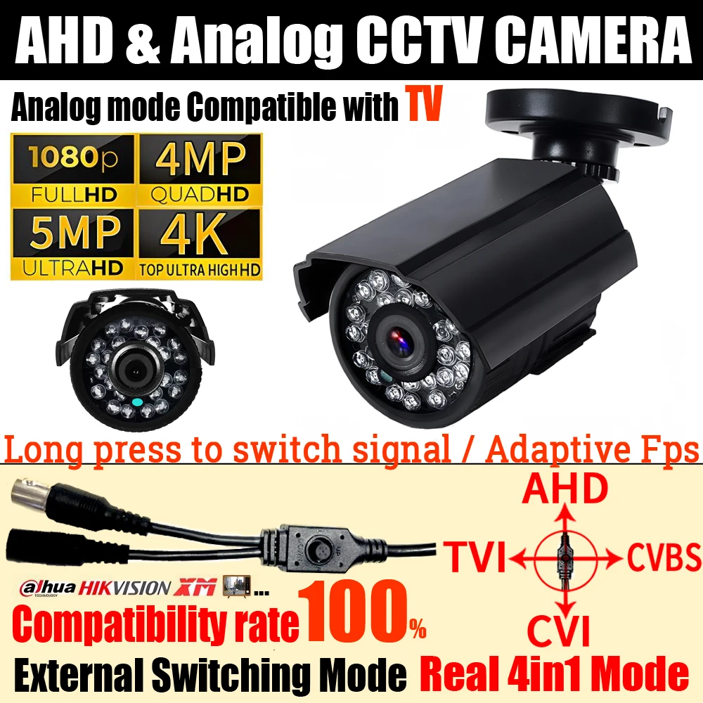 ALL DVR Compatibility 1080P/4MP/5MP/4K Mini AHD Camera TVI/CVI/Analog 4in1 OSD 4K HD Security Monitor In/Outdoor Waterproof IP66