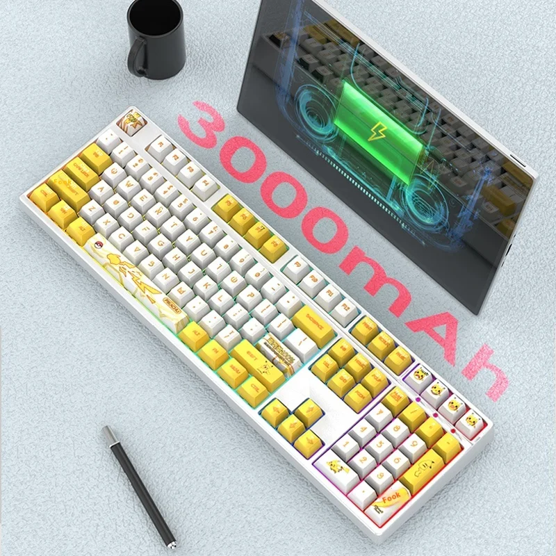 Imagem -04 - Kuromi-teclado Mecânico sem Fio Personalizado 108-key Três-mode Rgb Hot-swappable Full-key Anti-ghosting Office Game