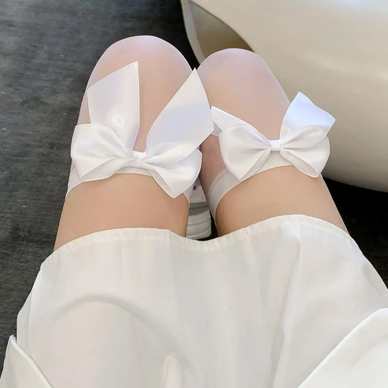 JK Bowknot Thigh High Stockings Lolita Kawaii Cute Knee High Socks Japanese Style Lacework Women Girls Nylon Long Socks Stocking image 4