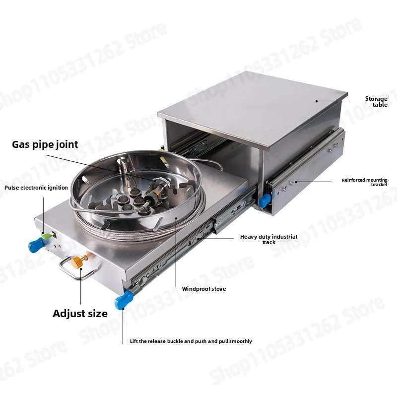 RV Pull-Out Gas Stove, External Kitchen Cooktop for Camper Van Modification and Outdoor Cooking