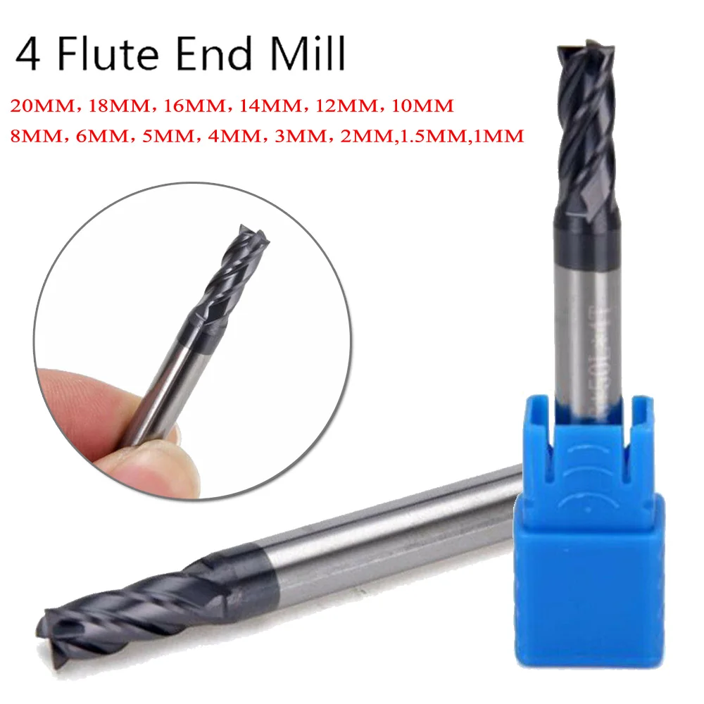Solid Carbide End Mill 4 Teeth - AlTiN Coating Solid Carbide Milling Cutter HPC 1MM~20MM For Finishing Roughing Tools