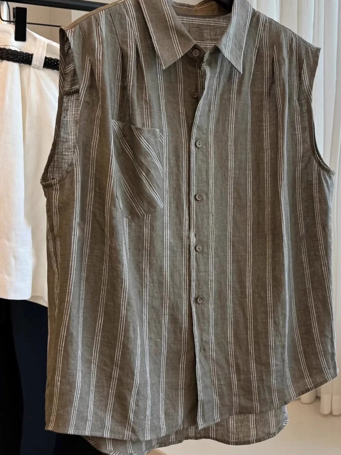 

Оливковый полосатый жилет Svel irt, женский летний дышащий высококачественный сенсационный топ с опучками, корейский Sle Strai...