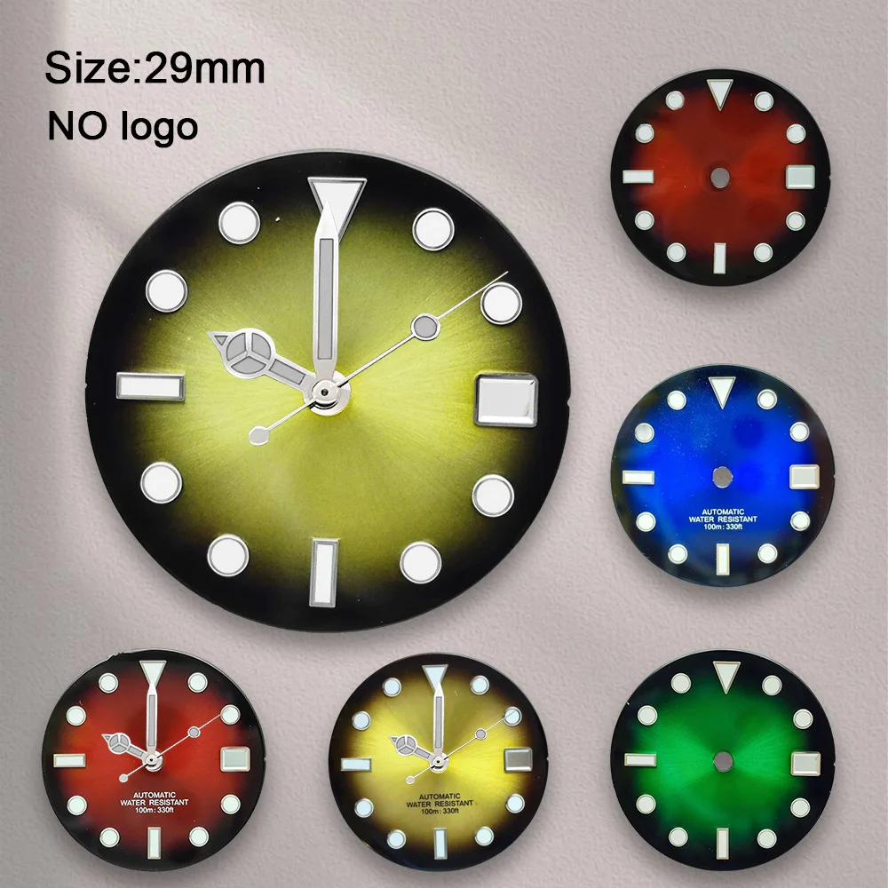 New 29mm No Logo Blank Dial For NH35 Movement Custom Logo Green Luminous Watch Dials Hands Watch Modification Accessories