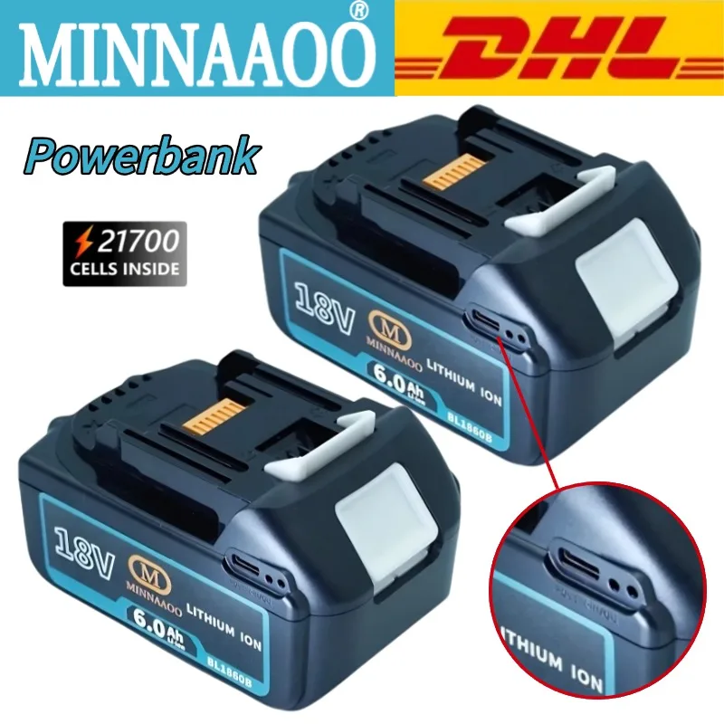 

MINNAAOO Модернизированная аккумуляторная батарея 18 В 6,0, замена электроинструментов Makita со светодиодной литий-ионной заменой BL1860B 6A 6000 мАч