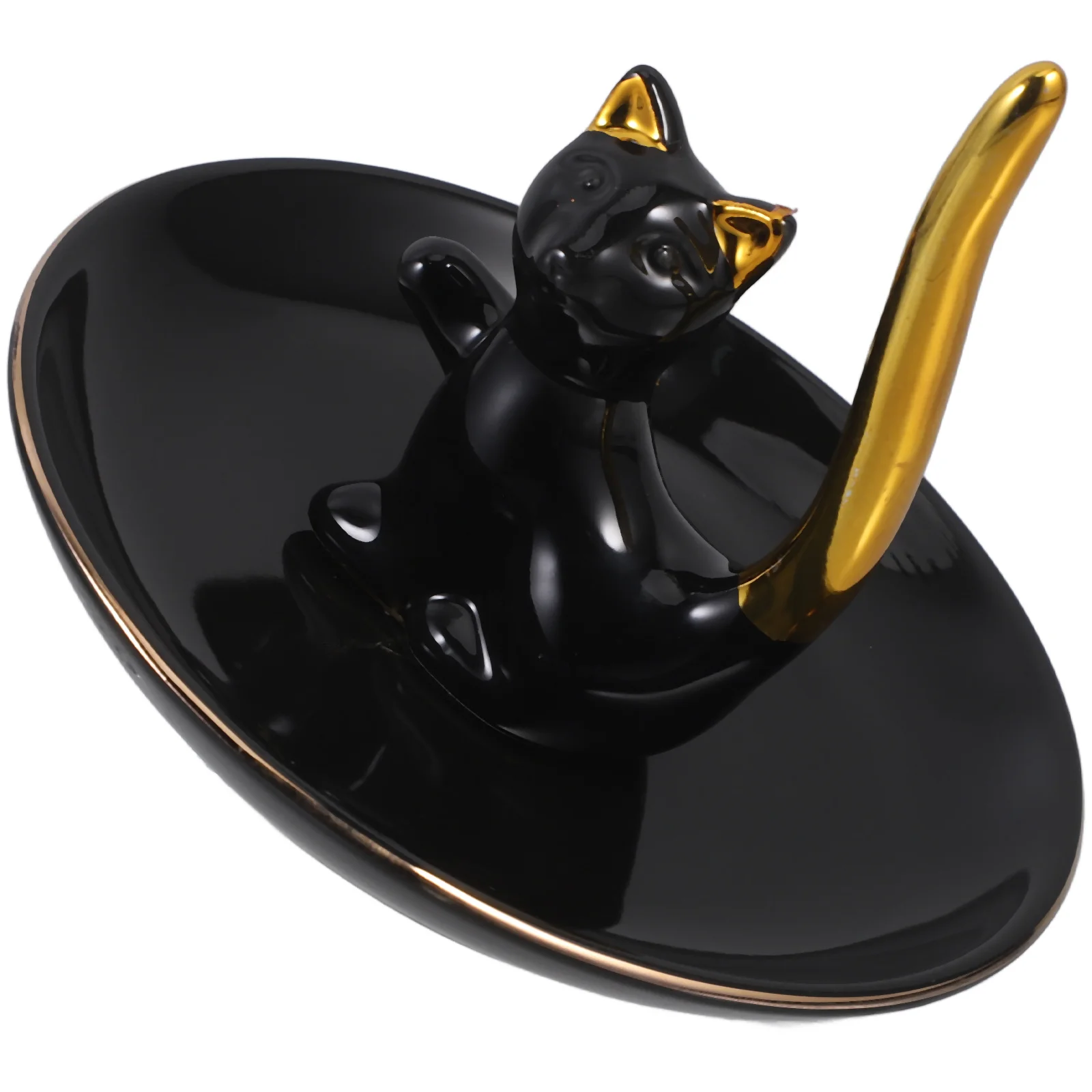 Ceramic Jewelry Tray Cute Cat Design Smooth Edges Storage For Rings Keys Trinkets Decorative Plate Organizer Dish