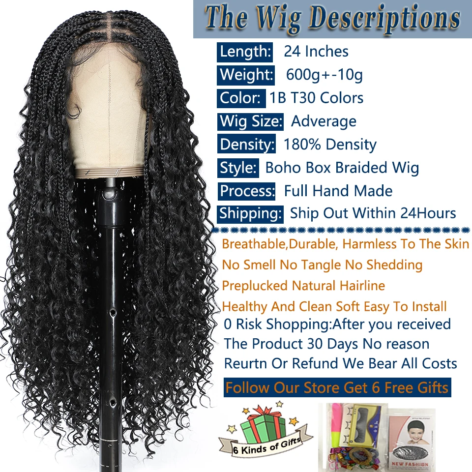 Donghou 24Inch Lace Front Boho Braided Wigs for Women Knotless Braid Wig Natural Hairline Box Braid wigs Premium Lightweight Wig view 2