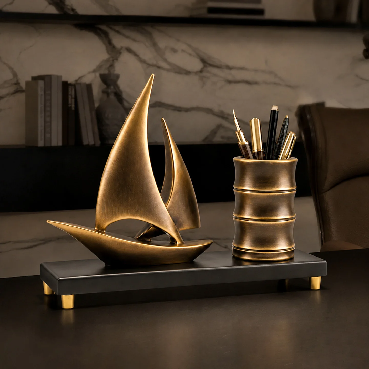Smooth Sailing, Sailing Pen Holder Ornament, Entrance, Wine Cabinet, Desk, Light Luxury, High-end Decoration, Housewarming Gift