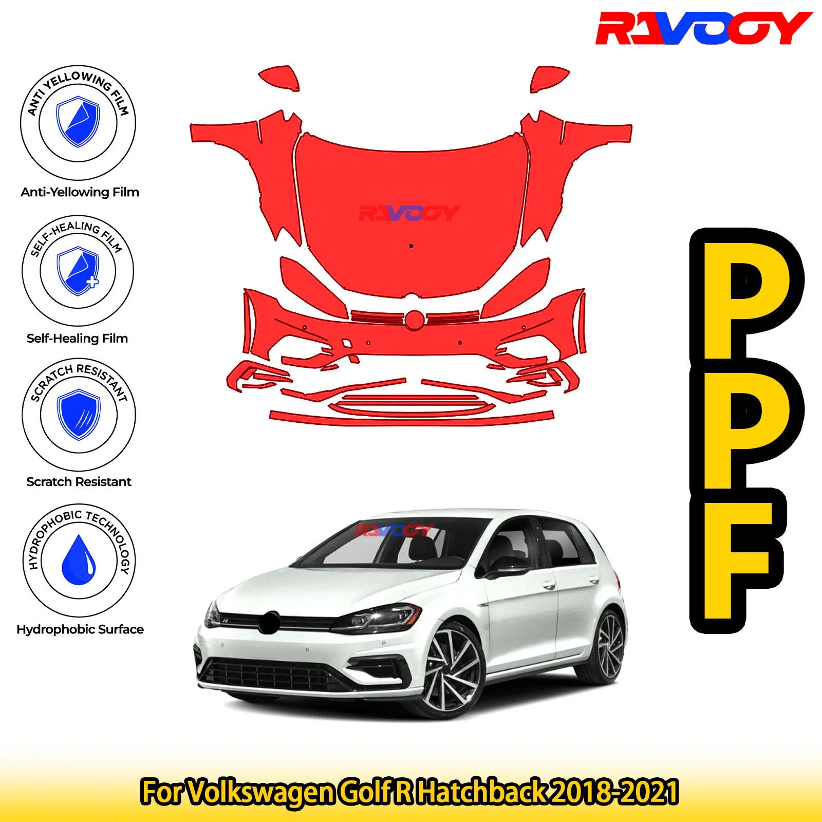 

Для Volkswagen Golf R Hatchback 2018-2021 глянцевая матовая черная предварительно вырезанная передняя защитная пленка PPF Kit