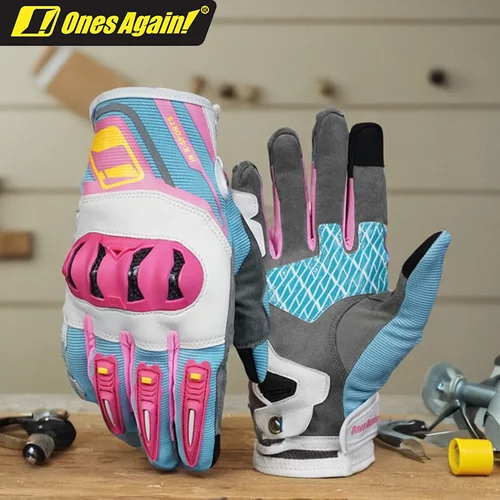 Imagen 2 del producto ¡Una vez más! Guantes de motocicleta para mujer, transpirables, TPU, carcasa de fibra de carbono, Moto, carreras, guantes de dedo completo