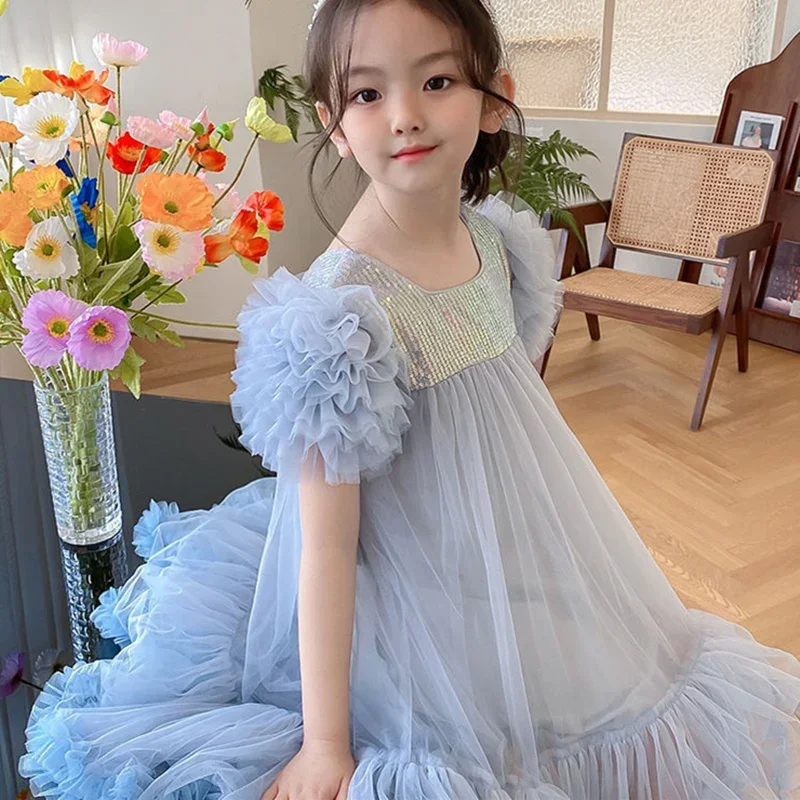 Girl Dress Kids Skirts Spring Autumn Cotton 2024 Graceful Flower Girl Dress Party Evening Gown Beach Outdoor Children Clothing