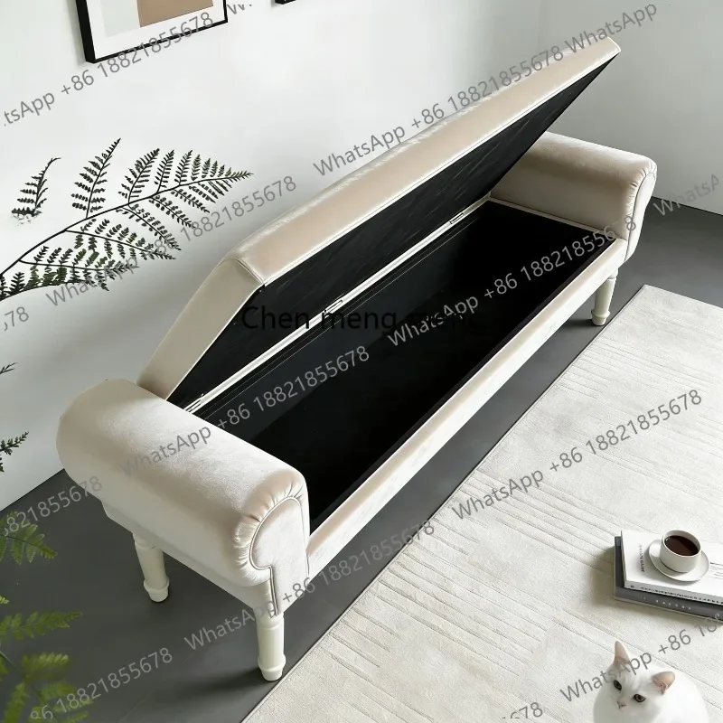 E182 Simple and modern European storage storage bed, shoe change stool at the end of the bed, sofa long bed, princess