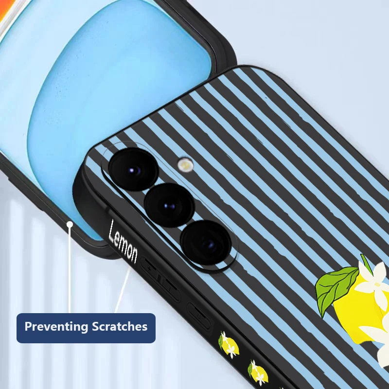 스트라이프 레몬 프린트 TPU 폰 케이스 삼성 갤럭시 S24 S25 FE S25 S23 S22 울트라 A17 A56 A16 A55 A25 A15 A36 A54 5G 소프트 커버