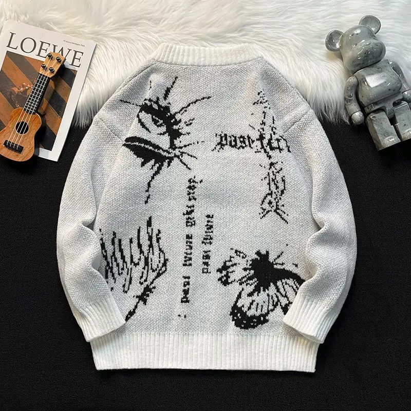 

Открытый кардиган на молнии с креативным узором, свободный вязаный топ, модная верхняя одежда для пары, мягкий полиэстер, зимний обычный...