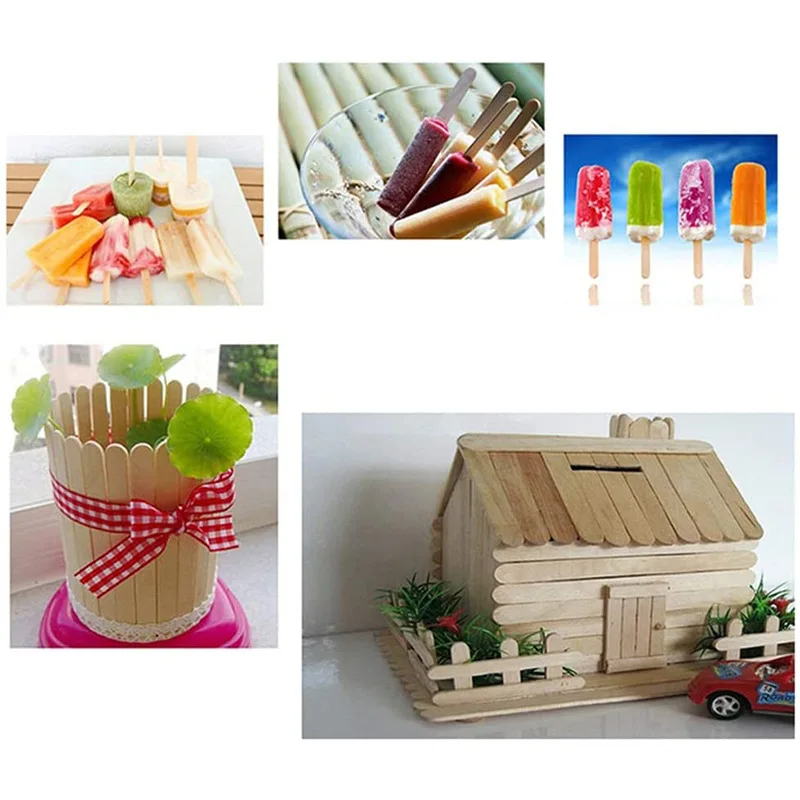 New 50pcs Ice Cream Popsicle Sticks Natural Wooden Sticks Ice Cream Spoon Hand Crafts Art Ice Cream Lolly Cake Tools