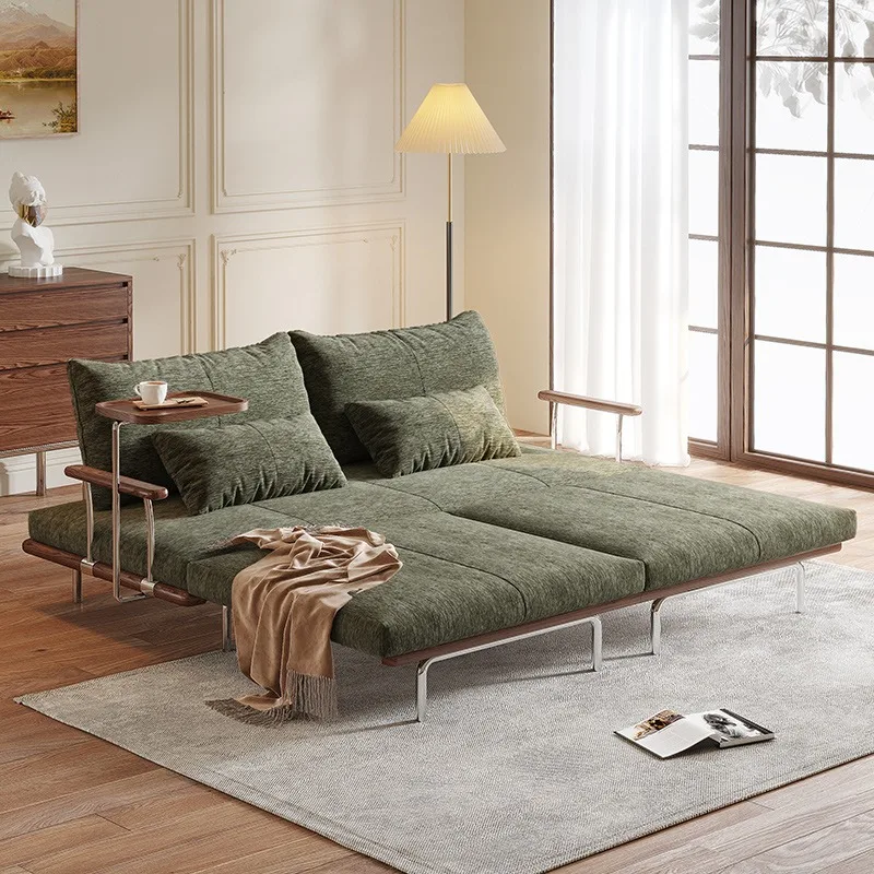 

Medieval cream wind snow Neil velvet sofa bed stainless steel feet rotating square small apartment living room fabric sofa wood