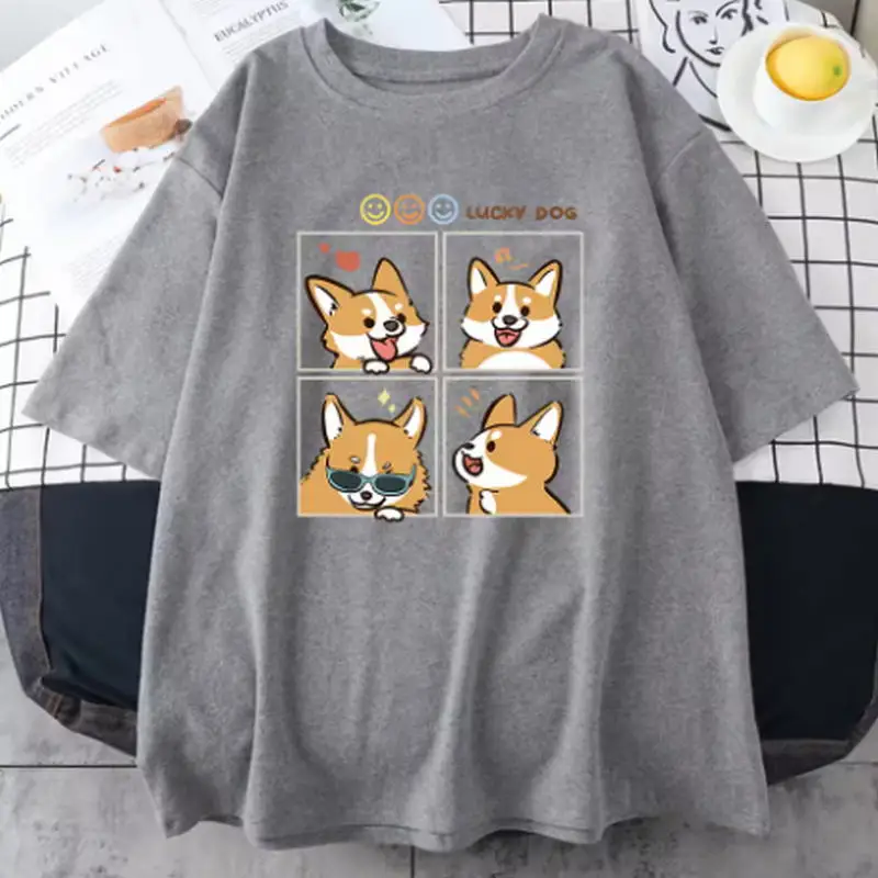 Four Different Moods Of Lucky Dog Chai Gou Male Tee Shirt Graphic Oversized Tshirt High-Quality Soft Tees Cotton Breathable Top