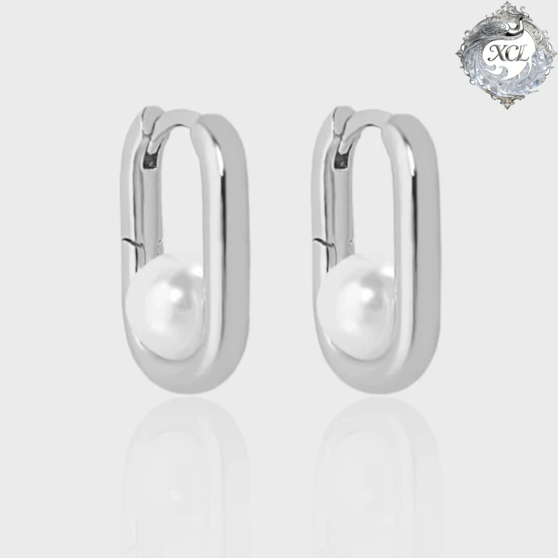 

XCL Hypoallergenic S925 Silver Oval Pearl Hoop Earrings Women Party Accessories Gift Jewelry