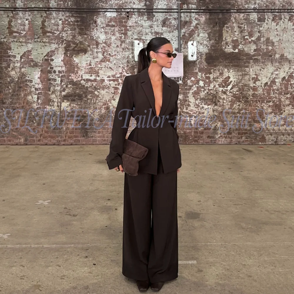 

Women’s Designer 2-Piece Set Single Breasted Blazer Sets Spring Summer Smart Casual Female Suit Vacation Jacket+Wide-leg Pants