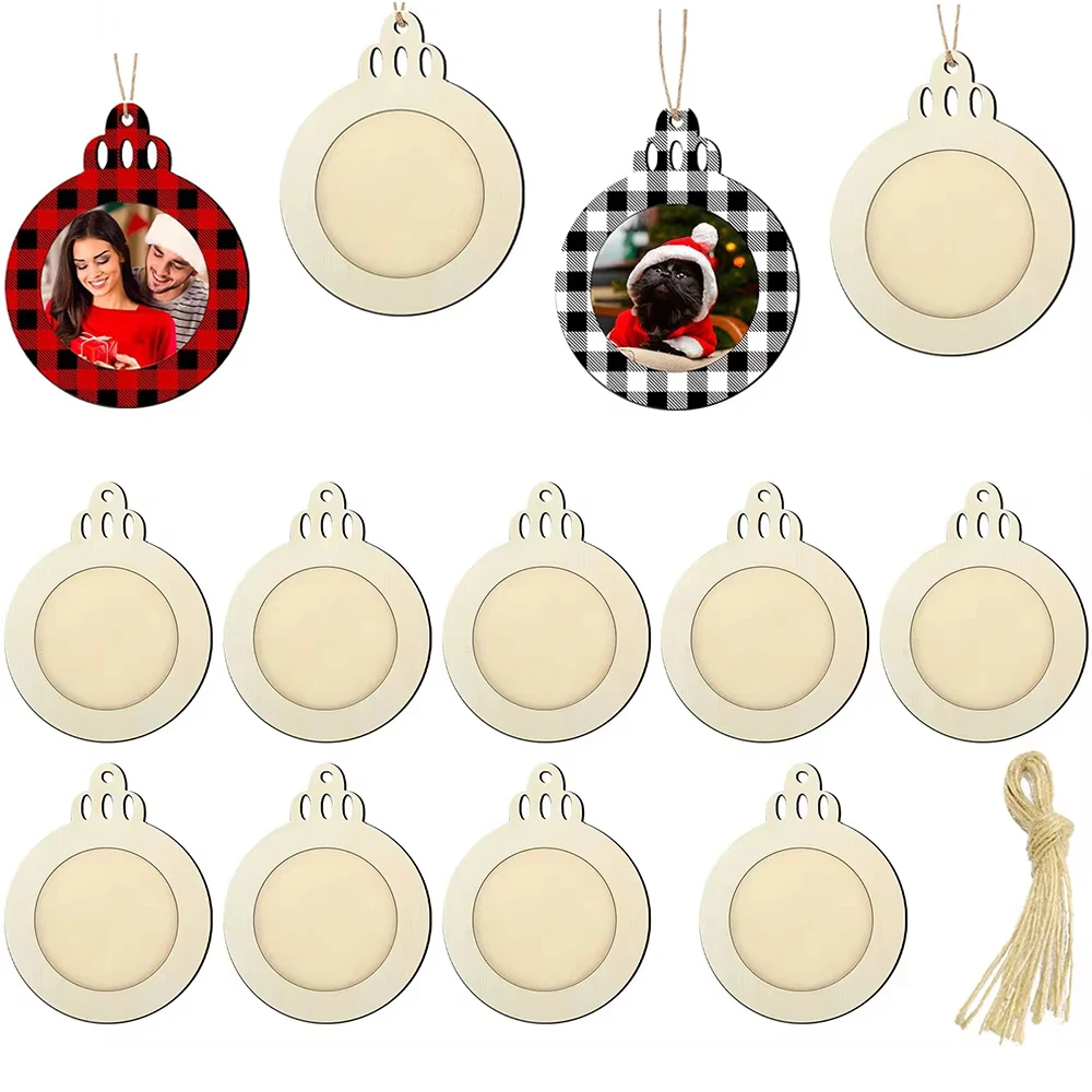 

5Pcs Plank Picture Frame Ornaments Wooden Unfinished Frame Photo Hanging Ornament Christmas Ball Painting Set for DIY