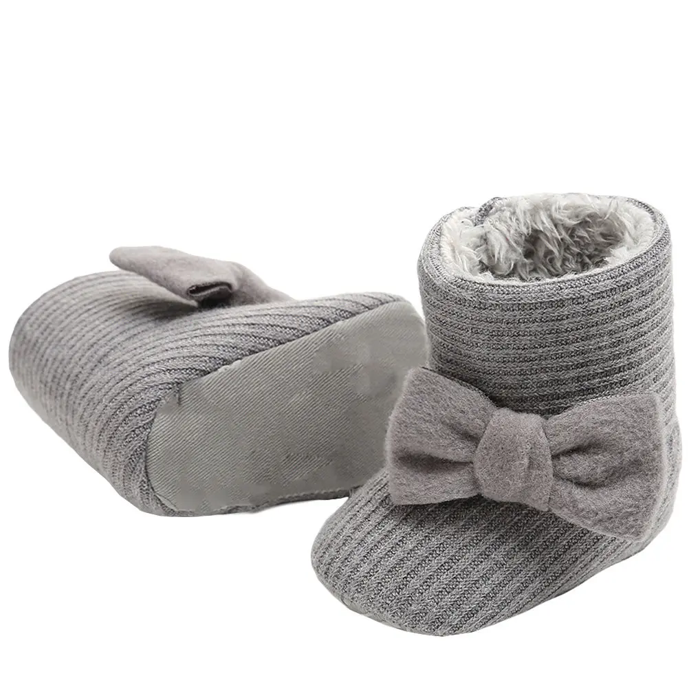 1Pair Kids Snow Boots Winter Warm Waterproof Cotton Lined Children's Snow Shoes Anti-Slip Bottom Fashionable Bow Knot Stylish