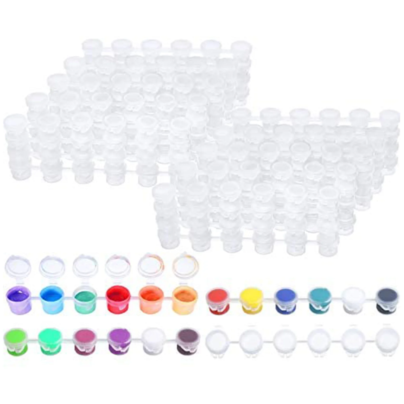 80 Strips 480 Pots Empty Paint Strips Paint Cup Pots Mini Paint Pots Clear Storage Containers for Paintings Art (3Ml)