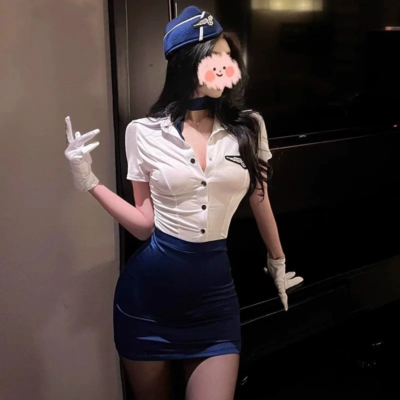 Uniforme d'hôtesse Sexy, grande taille, Lingerie Cosplay, uniforme de policière, tentation, mini-jupe de hanche, Costume de scène de Performance