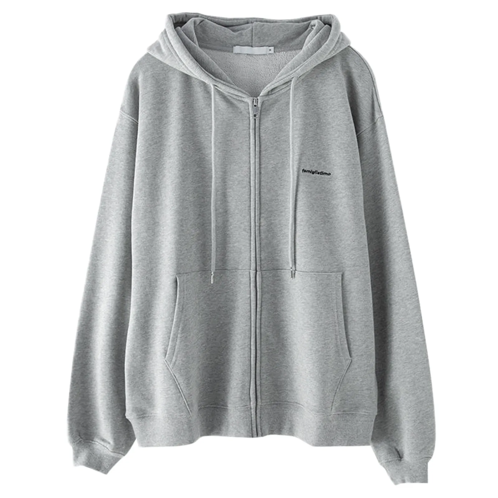 Gray Zip Up Hoodies 2024 New Casual Oversized Hoodie Pocket Drawstring Long Sleeve Autumn Sweatshirt Sudaderas Para Mujer