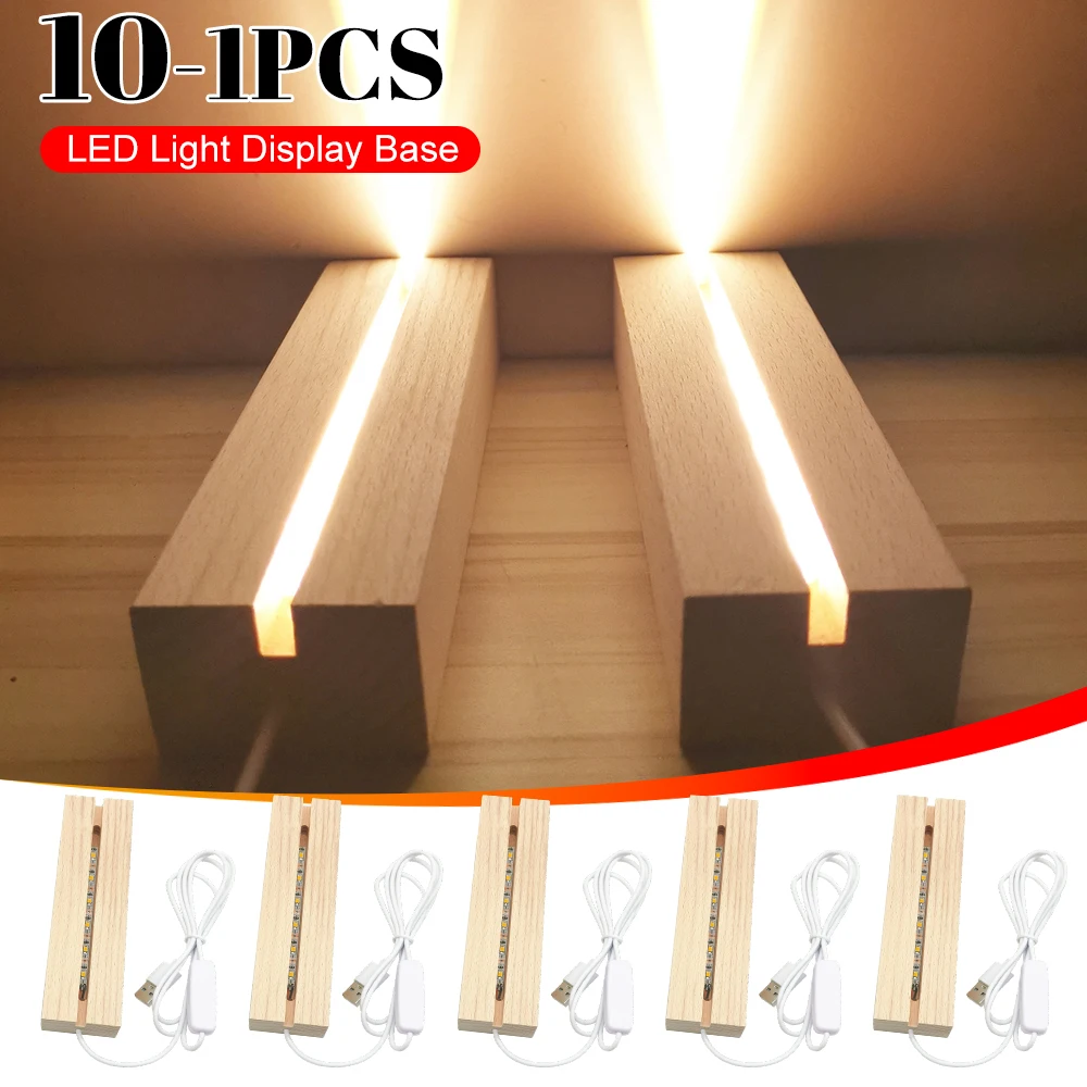 Wooden Lighted Display Base Rectangle Crystal USB Lighted Stand for 3D Handmade Art Lantern Stand Home Decoration