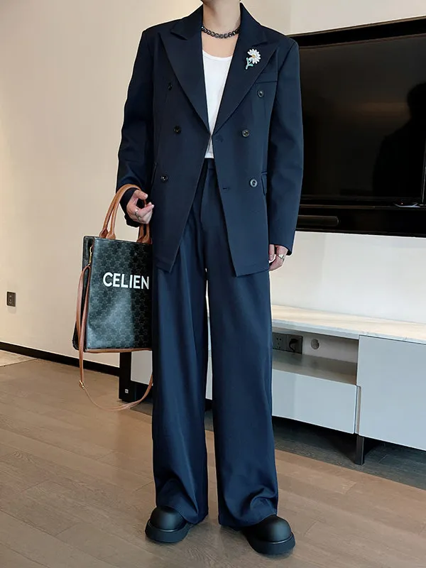 

Мужской повседневный костюм TANGZ Studio с брошью в виде ромашки, свободные брюки прямого кроя, модная молодежная одежда для весны и осени