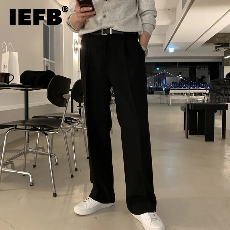 

IEFB Korean Style Men's Suit Pants Casual Folded Straight Wide Leg Solid Color Male Trousers New Autumn Fashion 2024 9C6739