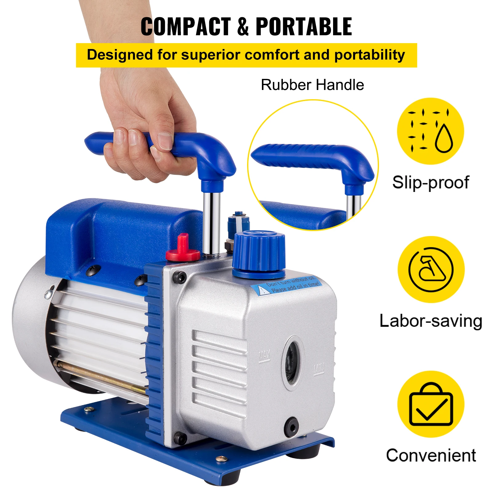 VEVOR-Bomba De Vácuo De Refrigerante, 1 Stage, HVAC para Uso Doméstico, Limpeza De Ar Condicionado, Embalagem a Vácuo Auto Reparação, R134a, 3CFM