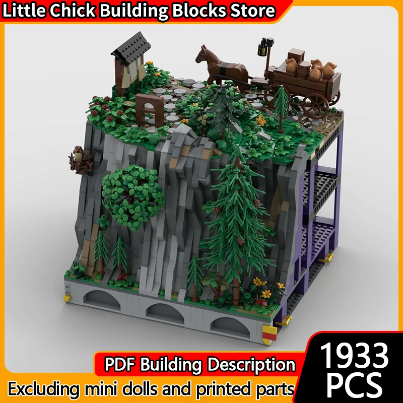 Modèle de château médiéval MOC, briques de construction, chariot de paysage et tableau d'affichage, technologie modulaire, cadeau de vacances pour enfants, jouet à assembler