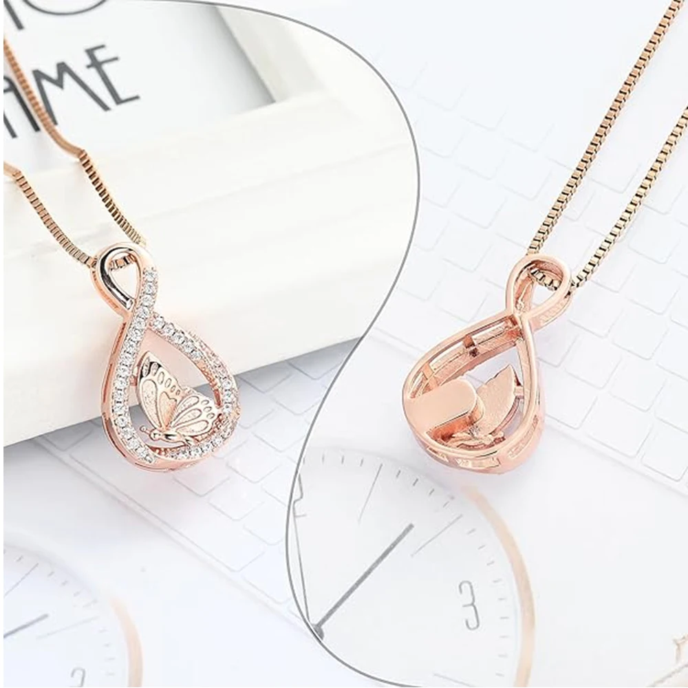 Butterfly Cremation Jewelry for Ashes Infinity Urn Necklaces for Ashes Pendant Locket Keepsake Memorial Jewelry for Urns