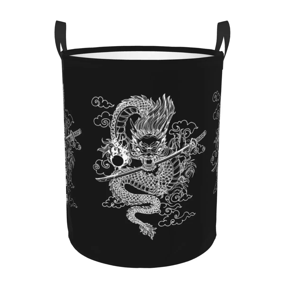 Chinese Dragon Laundry Basket Foldable Large Capacity Clothing Storage Bin Japanese Oriental Mythical Baby Hamper